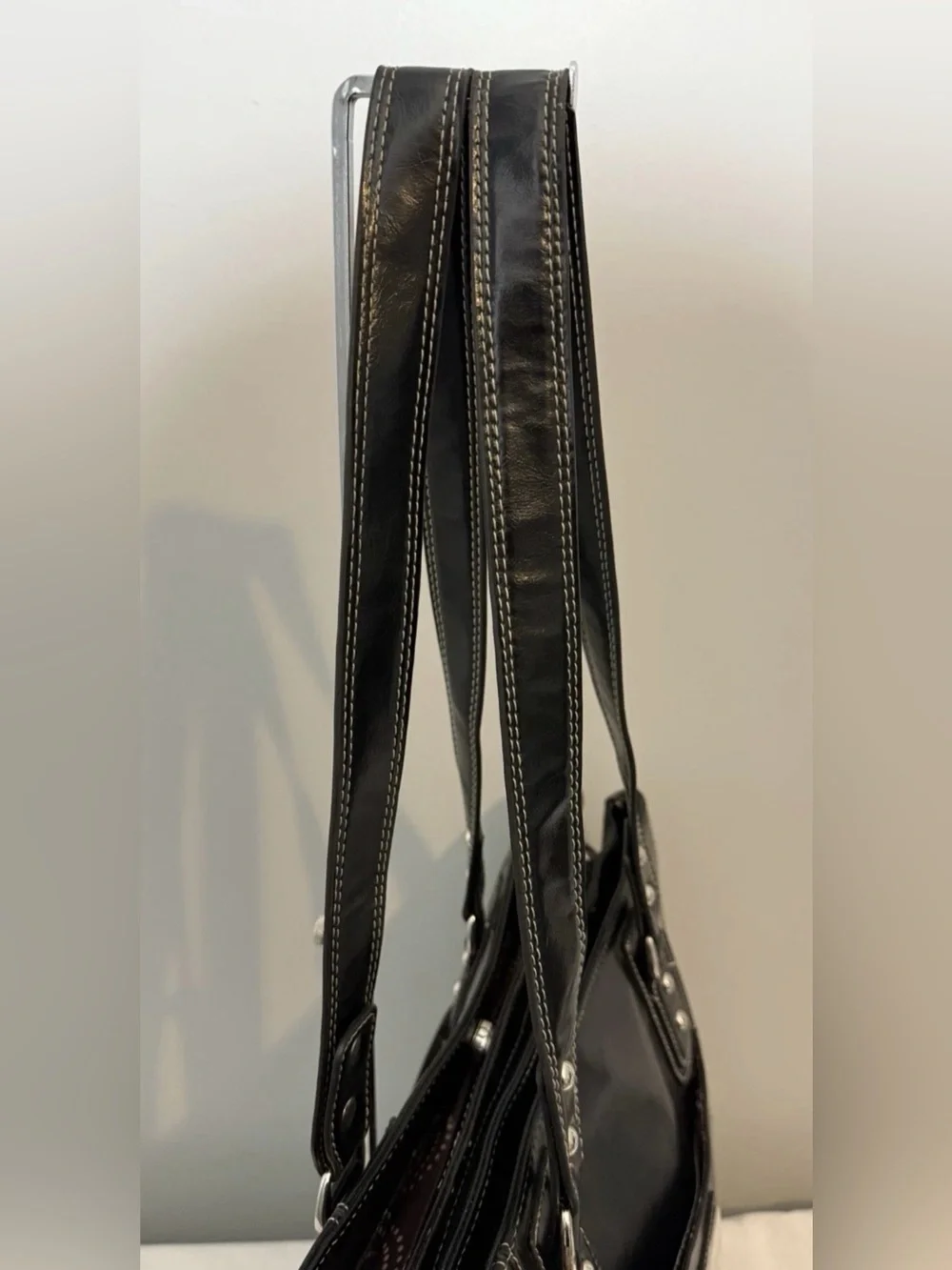 Franklin Covey Laptop Bag Tote Purse Black Patent Faux Leather Briefcase